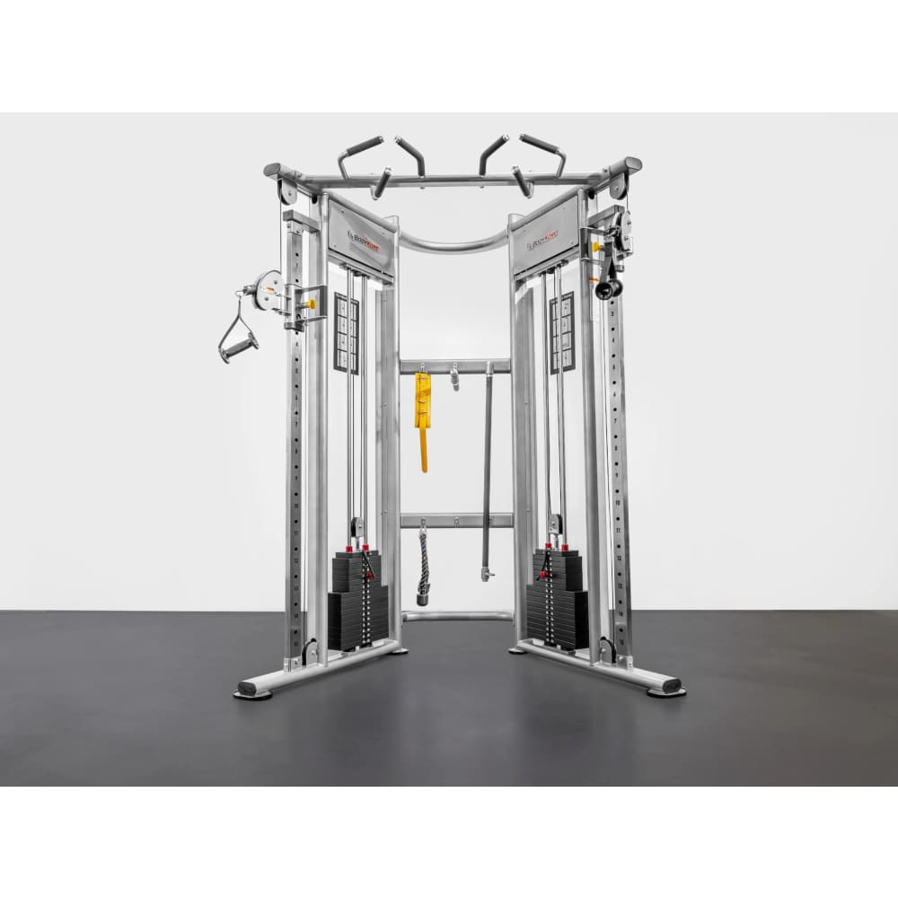 Functional trainer dual online adjustable pulley