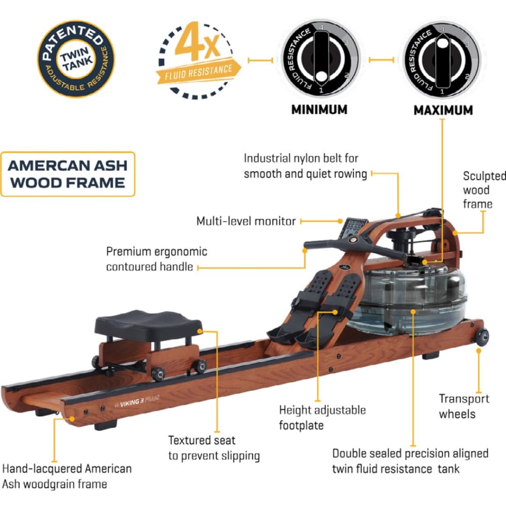 First Degree Fitness Viking 3 Plus Fluid Rower Water Rowing Machine ...