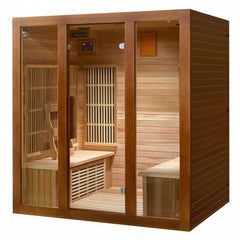 Image of SunRay HL400KS Roslyn 4 Person  Red Cedar Indoor Infrared Sauna w/ Carbon Heaters and Side Bench Seating